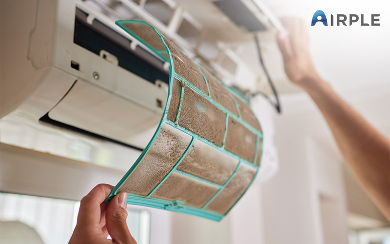 Dirt clogging air conditioner filter